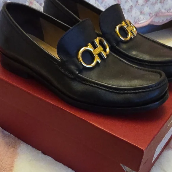 Salvatore Ferragamo ROLO Black Leather Mens Loafers 7.5 EE 